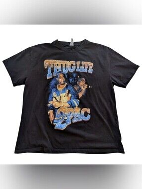 Streetwear Society Tupac 2Pac Thug Life Graphic Tee  Men's L  Black Rap T-Shirt